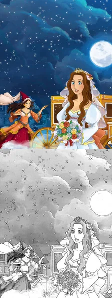 Veselá Barevná Tradiční Kresba Princezny Kočáru Ilustrace — Stock fotografie