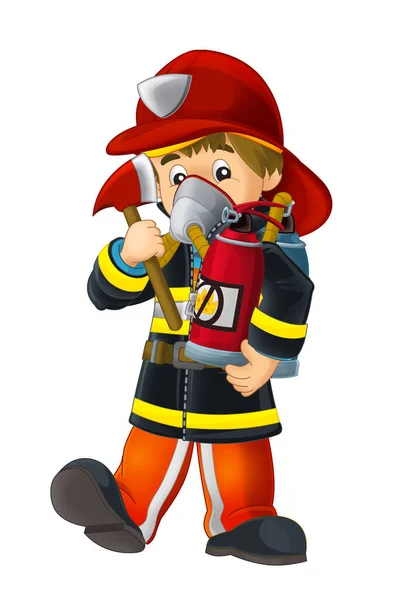 Dessin Animé Pompier Avec Outils Fond Blanc Illustration Pour Enfants — Photo