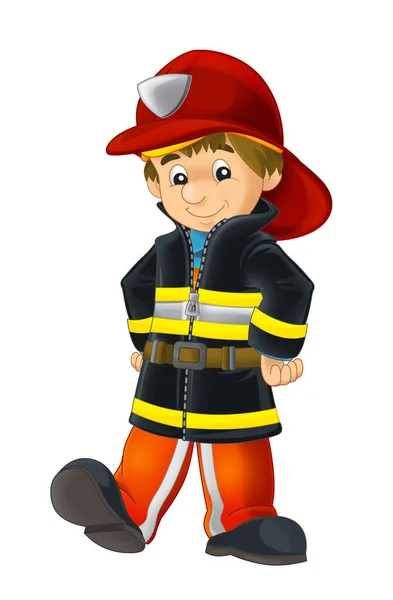 Cartoon Skizze Feuerwehrmann Mit Werkzeug Weißer Hintergrund Illustration Für Kinder — Stockfoto