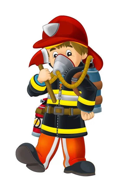 Bombero Dibujos Animados Con Herramientas Fondo Blanco Ilustración Para Niños —  Fotos de Stock