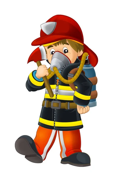 Cartoon Schets Brandweerman Met Gereedschap Witte Achtergrond Illustratie Voor Kinderen — Stockfoto