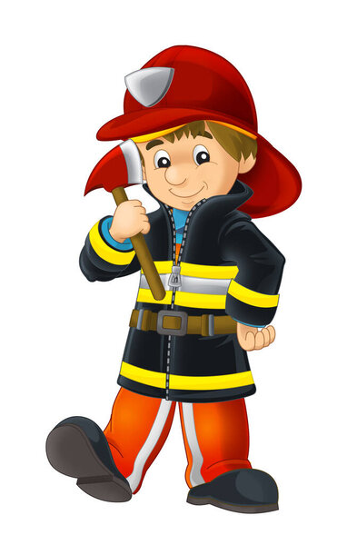 Cartoon sketch fireman with tools - white background - illustration for children