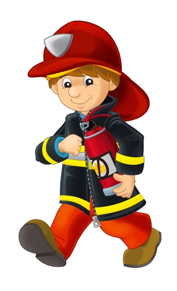 Cartoon Skizze Feuerwehrmann Mit Werkzeug Weißer Hintergrund Illustration Für Kinder — Stockfoto