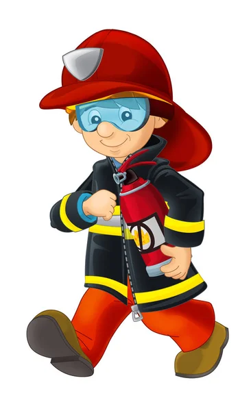 Cartoon Schets Brandweerman Met Gereedschap Witte Achtergrond Illustratie Voor Kinderen — Stockfoto