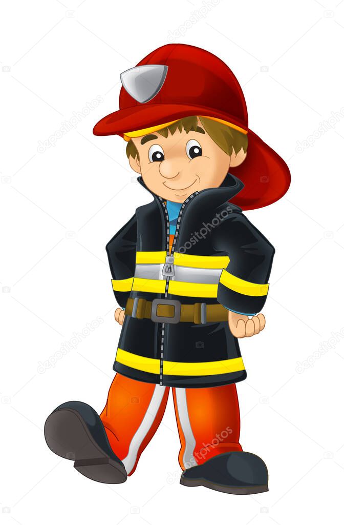 Cartoon sketch fireman with tools - white background - illustration for children