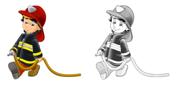 Bombero Dibujos Animados Con Herramientas Fondo Blanco Ilustración Para Niños —  Fotos de Stock