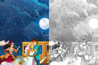 Ormanın yakınındaki prensesin geleneksel eskiz sahnesi - çocuklar için çizim