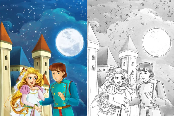 Escena Tradicional Princesa Cerca Bosque Ilustración Para Niños — Foto de Stock