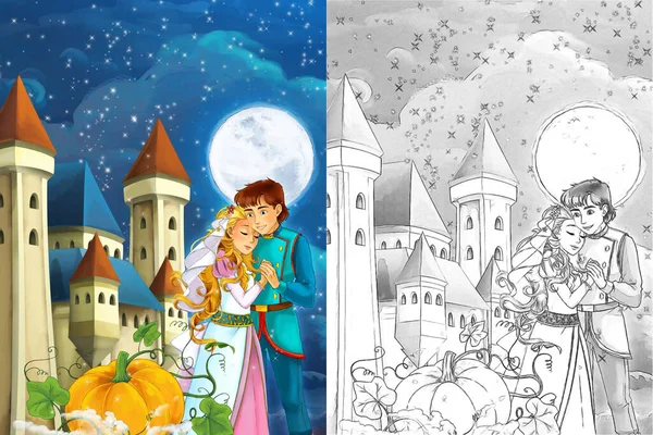 Escena Tradicional Princesa Cerca Bosque Ilustración Para Niños — Foto de Stock