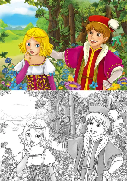 Fröhlich Farbenfrohe Traditionelle Sketchszene Einer Prinzessin Der Nähe Des Waldes — Stockfoto