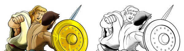 Dibujo Animado Escena Con Romano Griego Antiguo Personaje Guerrero Gladiador — Foto de Stock