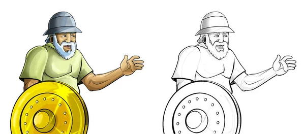 Dibujo Animado Escena Con Romano Griego Antiguo Personaje Guerrero Gladiador — Foto de Stock