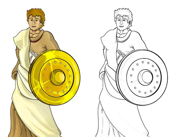 Desenho Animado Cena Esboço Com Romano Grego Antigo Personagem Guerreiro — Fotografia de Stock