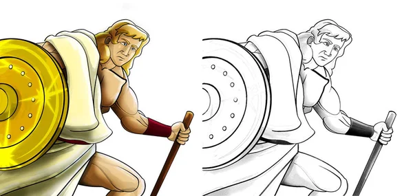 Cartoon Schets Scène Met Romeinse Griekse Oude Karakter Krijger Gladiator — Stockfoto