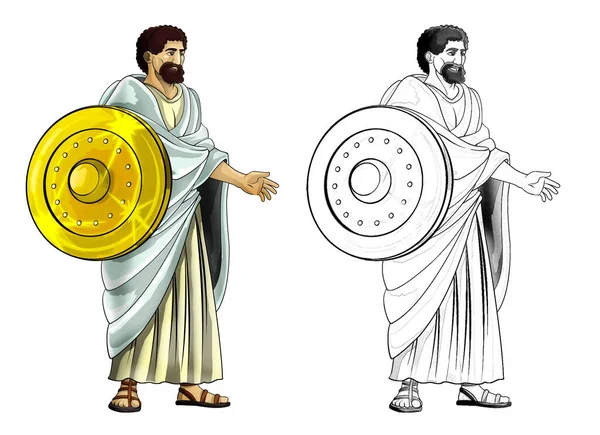 Kreslený Náčrtek Scéna Římský Nebo Řecký Starověký Znak Bojovník Nebo — Stock fotografie