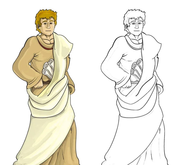 Cartoon Sketch Scene Roman Greek Ancient Character Warrior Gladiator White — Stock Photo, Image