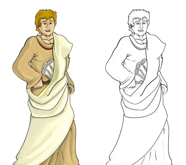 Cartoon Sketch Scene Roman Greek Ancient Character Warrior Gladiator White — Stock Photo, Image