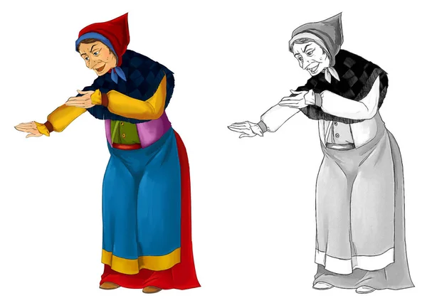 Cartoon Sketch Fairy Tale Character Old Witch Standing Looking Illustration — Stock Photo, Image