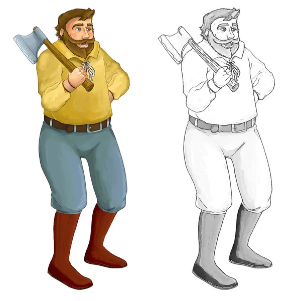 Desenho Animado Personagem Agricultor Esboço Ilustração Para Crianças — Fotografia de Stock