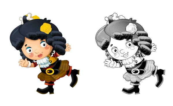 Cartoon Sketch Szene Mit Schönem Piratenmädchen Auf Weißem Hintergrund Illustration — Stockfoto