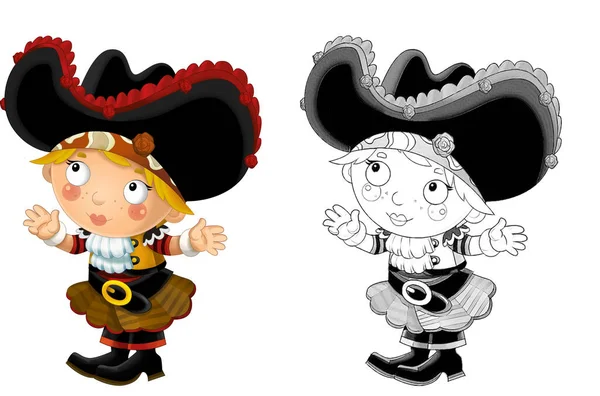 Dibujo Animado Escena Con Hermosa Chica Pirata Sobre Fondo Blanco — Foto de Stock