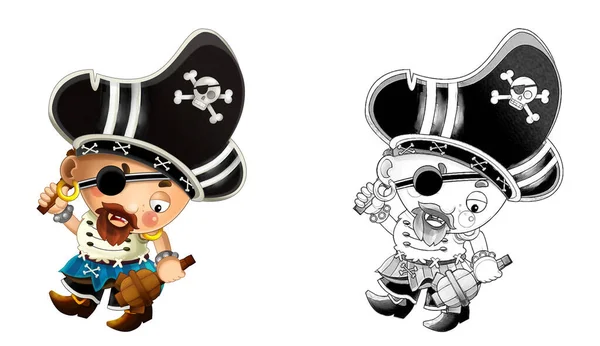 Desenho Animado Cena Esboço Com Pirata Capitão Homem Fundo Branco — Fotografia de Stock