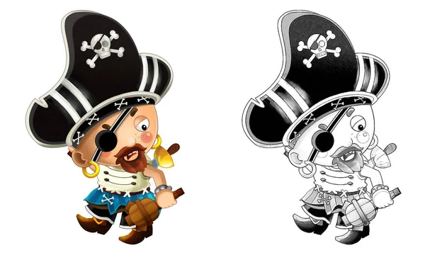 Cartoon Sketch Scene Pirate Man Captain White Background Illustration Children — Stock Photo, Image