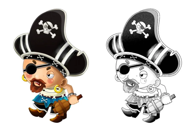 Disegno Del Fumetto Scena Con Pirata Uomo Capitano Sfondo Bianco — Foto Stock