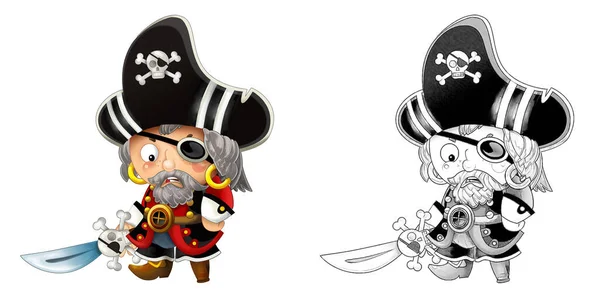 Kreslená Scénka Pirátským Kapitánem Bílém Pozadí Ilustrace Pro Děti — Stock fotografie