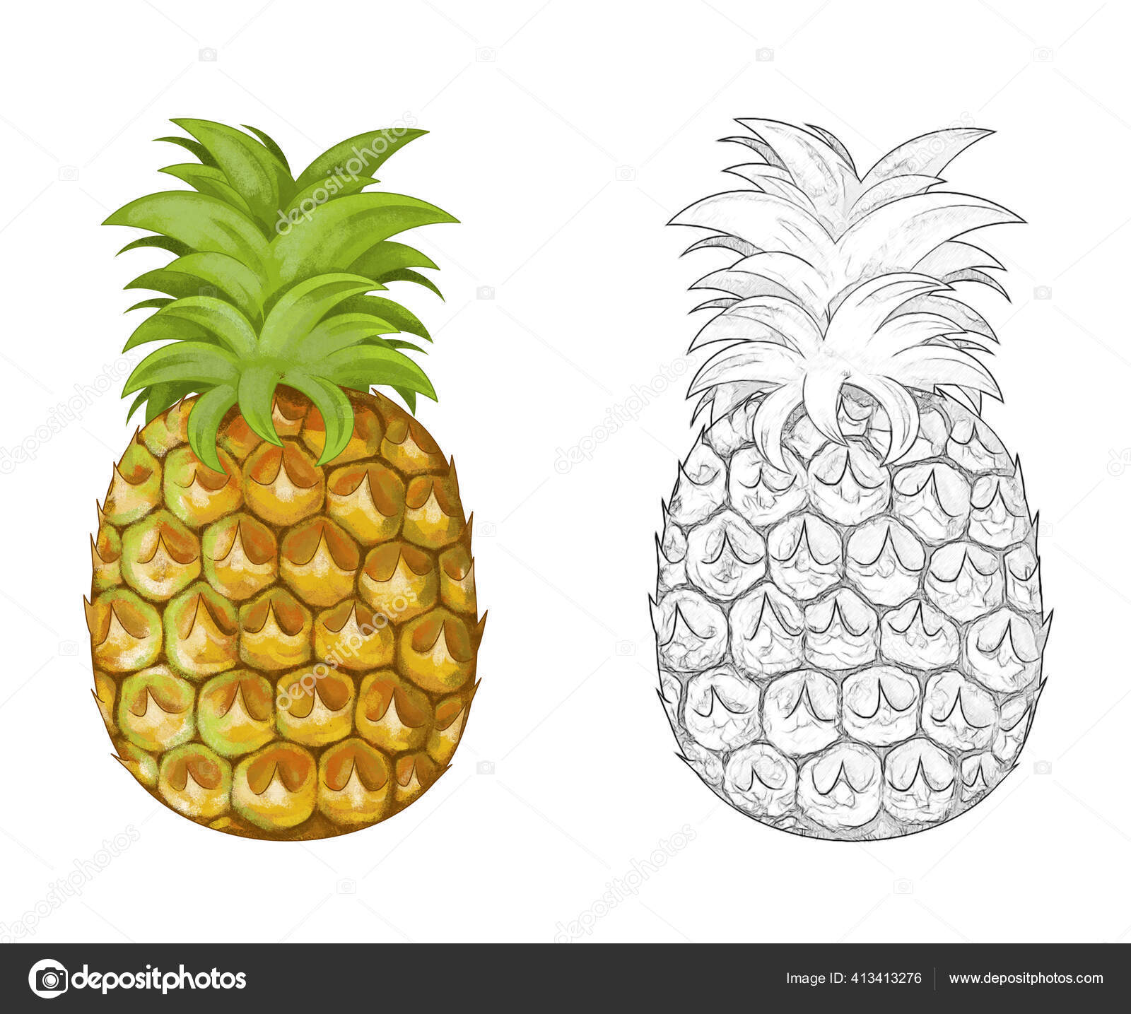 Abacaxi Desenho Animado Fundo Branco Ilustração Para Crianças — Foto ©  illustrator_hft #413413276, image size:1600x1435