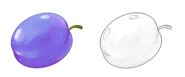 Prugna Frutta Del Fumetto Sfondo Bianco Illustrazione Bambini — Foto Stock