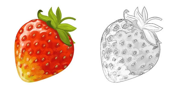 Dessin Animé Fruit Fraise Sur Fond Blanc Illustration Pour Enfants — Photo