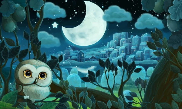 夜の森と漫画のイメージ イラストFor Children — ストック写真