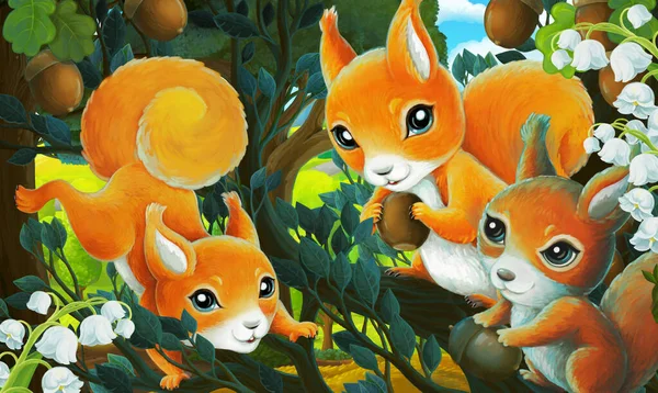 공원에 아이들을 삽화에 다람쥐와 — 스톡 사진