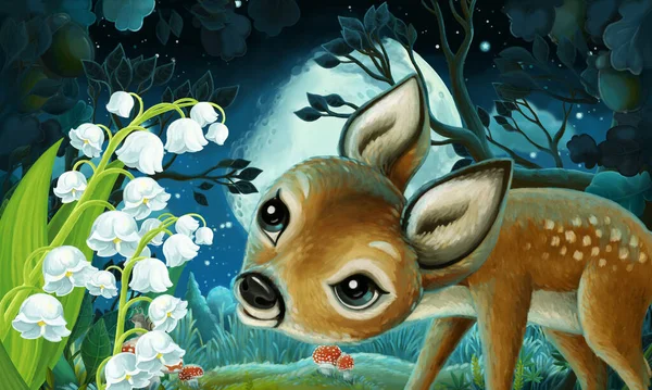 cartoon image with forest by night - illustration for children