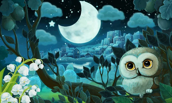 Κινούμενη Εικόνα Δάσος Νύχτα Εικονογράφηση Για Παιδιά — Φωτογραφία Αρχείου