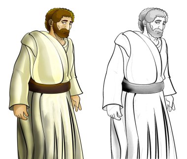 Romalı ya da Yunan karakterli savaşçı ya da gladyatörün beyaz arka planda çizim sahnesi - çocuklar için illüstrasyon