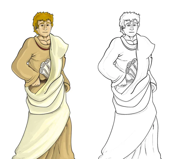 Cartoon Schets Scène Met Romeinse Griekse Oude Karakter Krijger Gladiator — Stockfoto