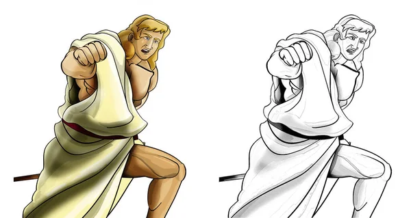 Dibujo Animado Escena Con Romano Griego Antiguo Personaje Guerrero Gladiador —  Fotos de Stock