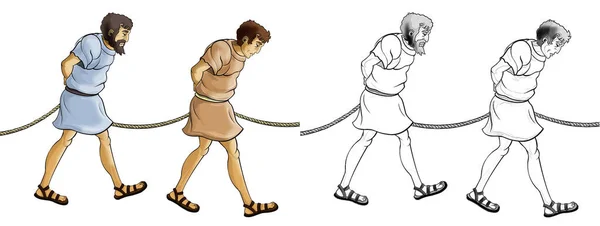 Cartoon Schets Scène Met Romeinse Griekse Oude Karakter Krijger Gladiator — Stockfoto