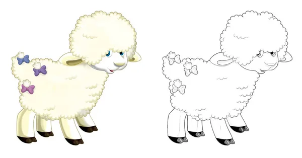 Γελοιογραφία Ευτυχισμένη Αγρόκτημα Ράντσο Ζώων Χαρούμενα Πρόβατα Σκίτσο Εικονογράφηση Για — Φωτογραφία Αρχείου