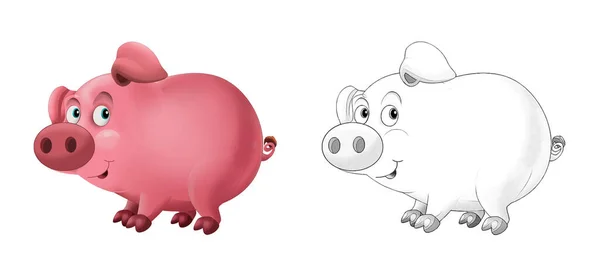 Cena Dos Desenhos Animados Com Alegre Fazenda Fazenda Porco Com — Fotografia de Stock