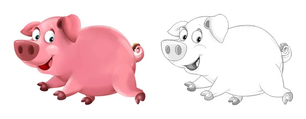 Cartoon Scene Cheerful Farm Ranch Pig Sketch Illustration Children — Stock Photo, Image