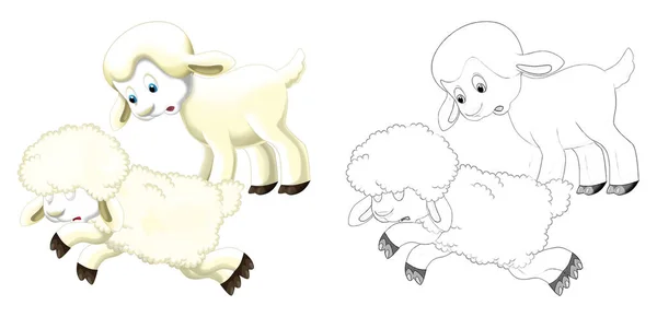 卡通画快乐农场动物欢快的羊与儿童草图 — 图库照片