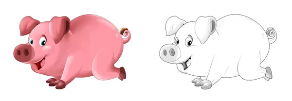 Scène Dessin Animé Avec Cochon Ferme Gai Ranch Avec Croquis — Photo