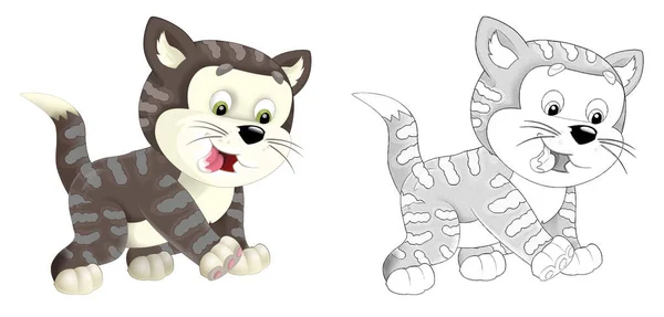 Desenhos Animados Engraçado Fazenda Animal Gato Com Esboço Ilustração Para — Fotografia de Stock