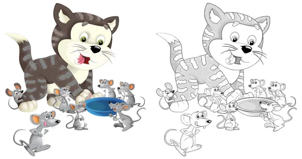 Cartoon Grappige Boerderij Ranch Dier Kat Met Schets Illustratie Voor — Stockfoto