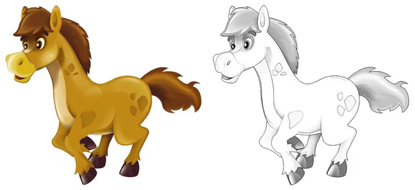 子供のためのスケッチイラストと漫画幸せな牧場動物陽気な馬 — ストック写真