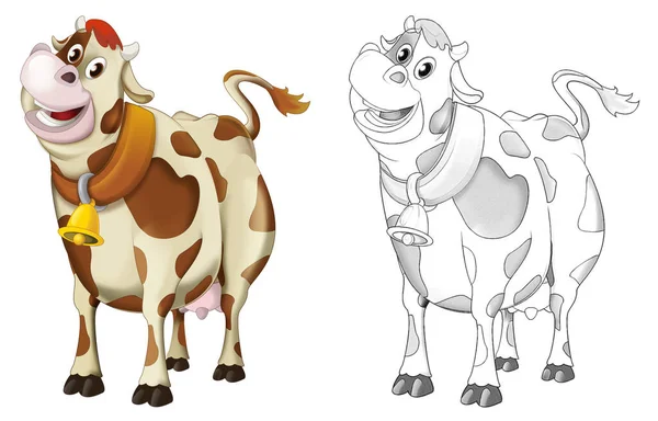 Dibujos Animados Feliz Granja Animal Alegre Granja Rancho Vaca Con — Foto de Stock