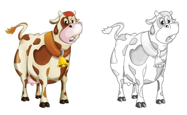 子供のためのスケッチイラストと漫画幸せな農場動物陽気な牧場牛 — ストック写真